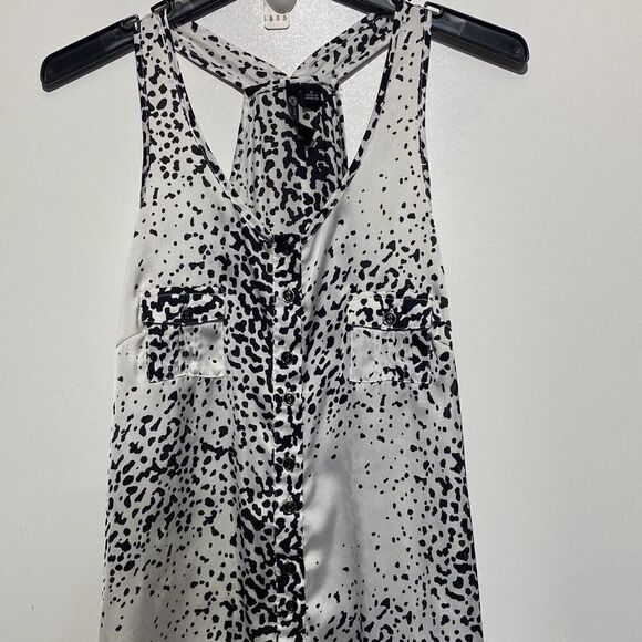 Milano Women's Black White Abstract Button Up Racerback Tank Top Size Small - Picture 1 of 8